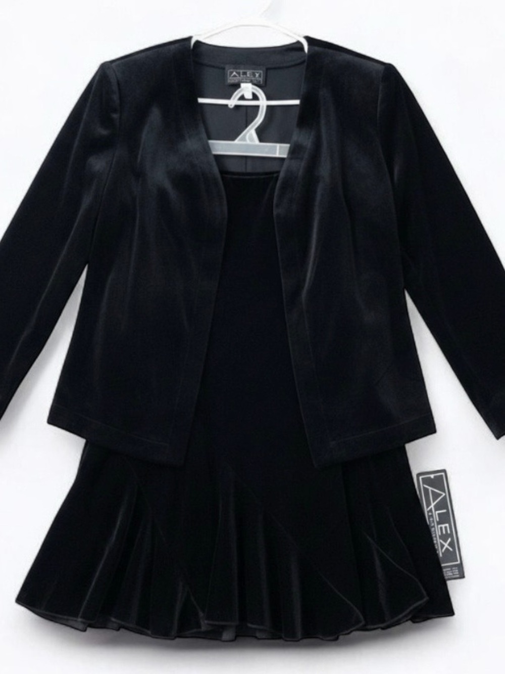 Alex Vintage Black Velvet Jacket Skirt Set Womens Large